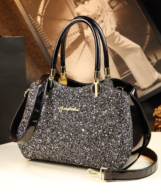 Style Black Zircon Large Capacity Faux Leather Tote Handbag YX007