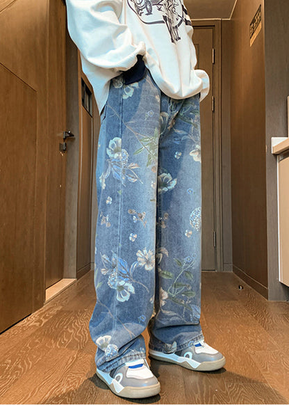 Style Bleu Poches Imprimé Hommes Jeans Été SA003