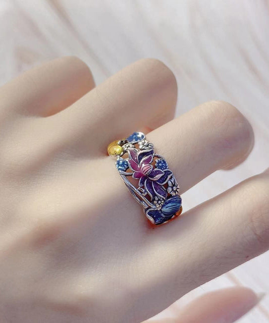 Stil Blau Sterling Silber Cloisonné Brokat Karpfen Ringe YI021