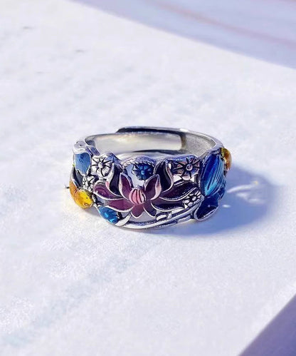 Stil Blau Sterling Silber Cloisonné Brokat Karpfen Ringe YI021