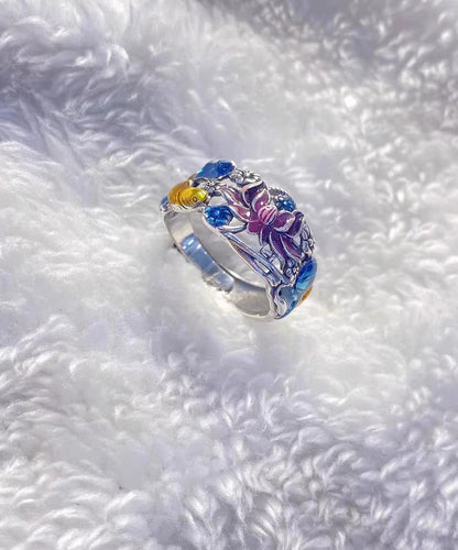 Stil Blau Sterling Silber Cloisonné Brokat Karpfen Ringe YI021