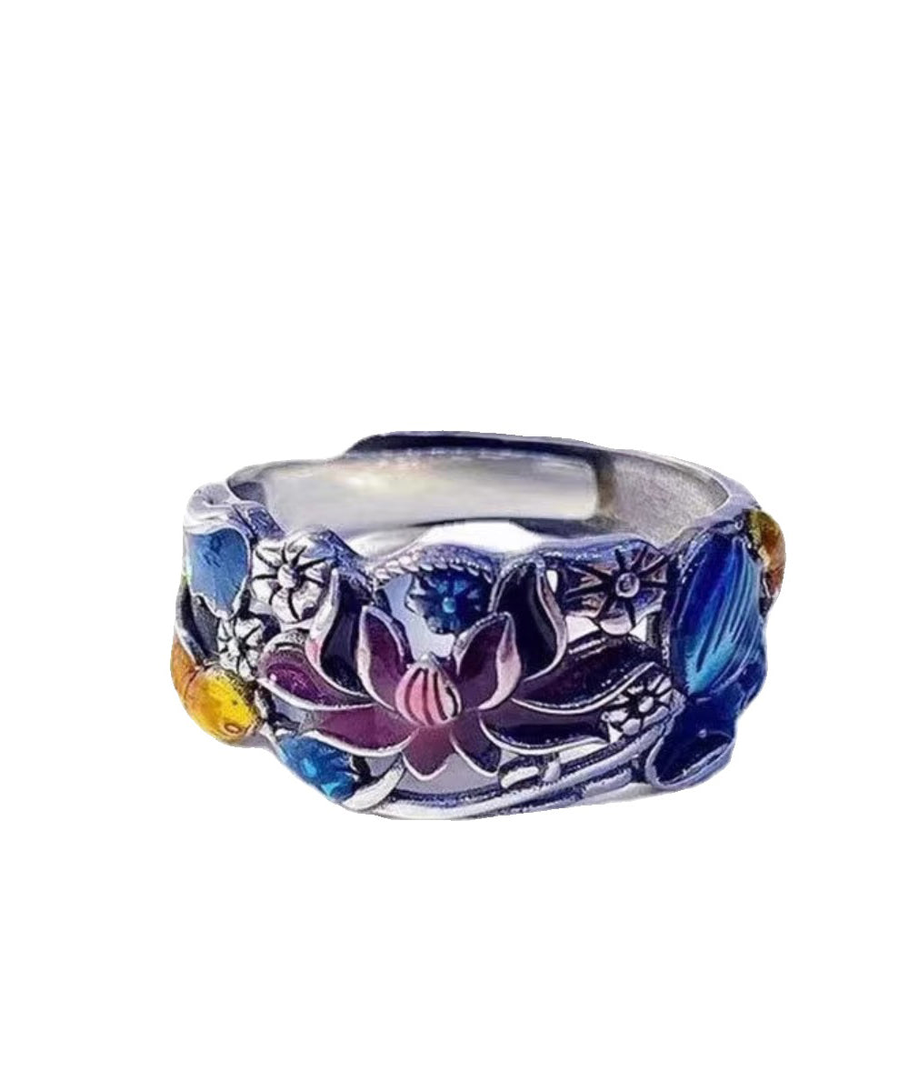 Stil Blau Sterling Silber Cloisonné Brokat Karpfen Ringe YI021