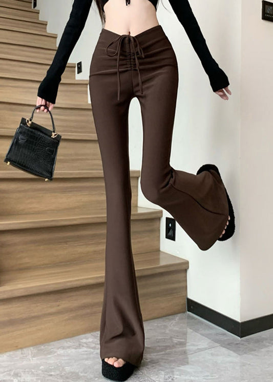 Pantalon taille évasée style patchwork haut été café