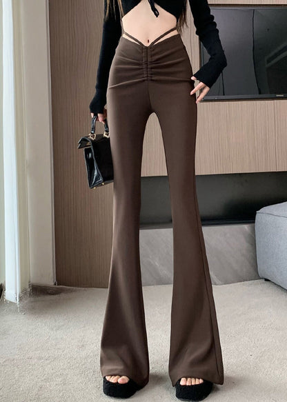 Pantalon taille évasée style patchwork haut été café