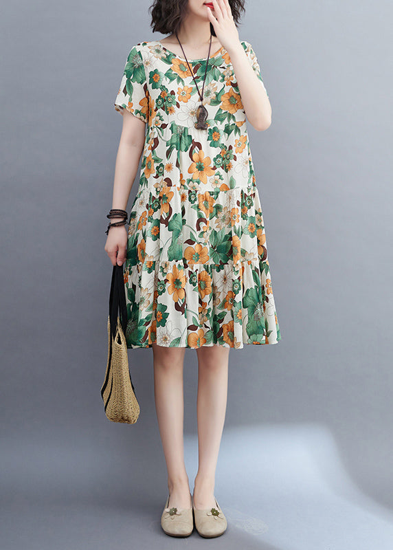 Robe mi-longue à volants et blocs de couleurs style patchwork à manches courtes VB1018