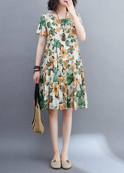 Robe mi-longue à volants et blocs de couleurs style patchwork à manches courtes VB1018