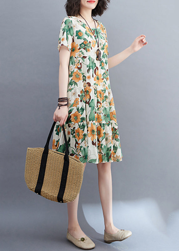 Robe mi-longue à volants et blocs de couleurs style patchwork à manches courtes VB1018