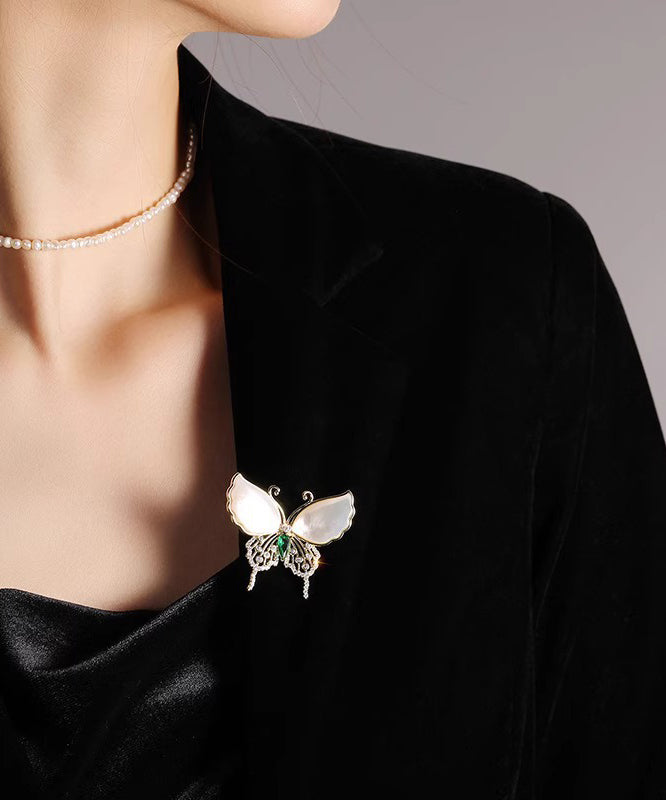 Broches en cuivre incrustées d'or et de zircons, style coquillage, papillon