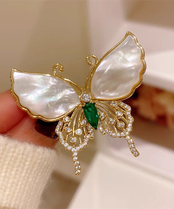 Broches en cuivre incrustées d'or et de zircons, style coquillage, papillon