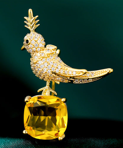 Broches en forme de petit oiseau avec pierre précieuse en zircon et cuivre doré WP010