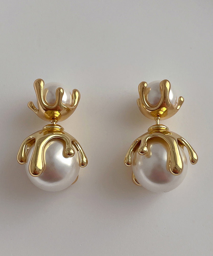 Pearl Metal Gold Stud Style Alloy Earrings