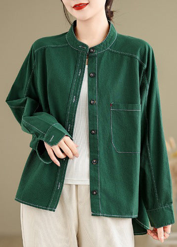Style Grasgrünes Oversize-Baumwollhemd Top Frühling TM018