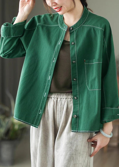 Chemise oversize en coton vert gazon, modèle printemps TM018