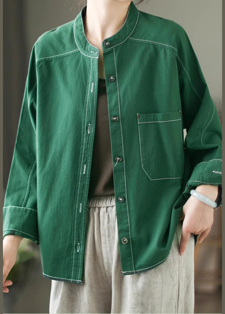 Chemise oversize en coton vert gazon, modèle printemps TM018