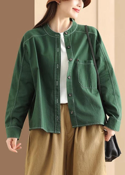 Chemise oversize en coton vert gazon, modèle printemps TM018