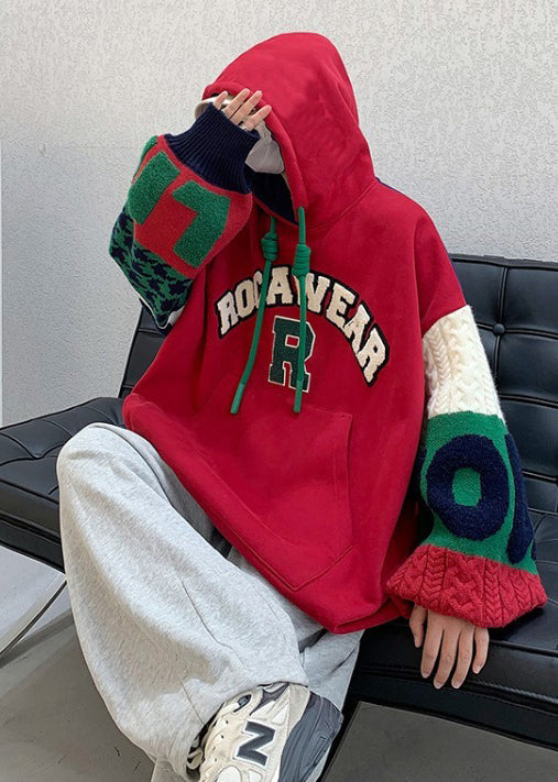 Sweat à capuche en coton patchwork brodé gris style homme automne EQ009