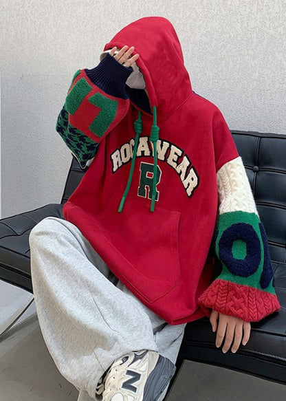 Sweat à capuche en coton patchwork brodé gris style homme automne EQ009