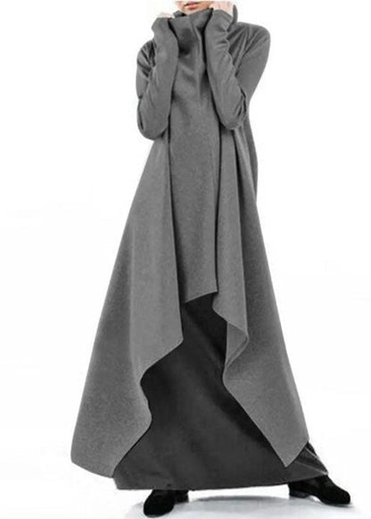 Stil Grau Hign Neck Asymmetrisches Design Baumwolle Kleid Frühling TL041
