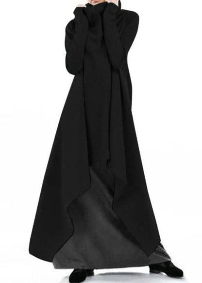Stil Grau Hign Neck Asymmetrisches Design Baumwolle Kleid Frühling TL041