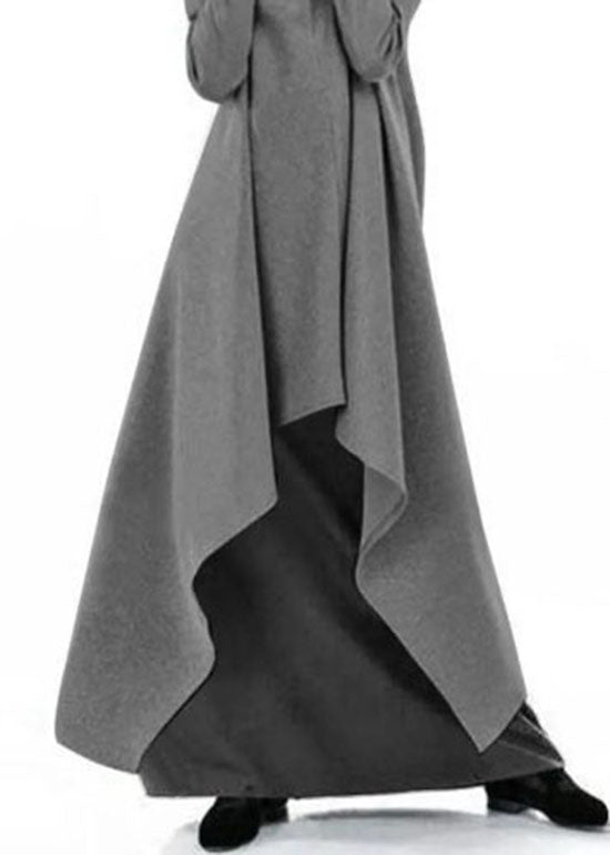 Stil Grau Hign Neck Asymmetrisches Design Baumwolle Kleid Frühling TL041