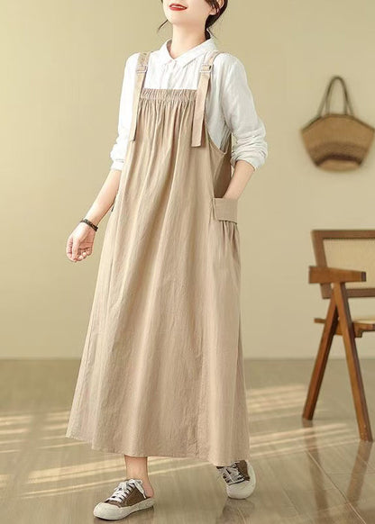 Baumwolle Sommer Cami Übergroßes Khaki Kleid Taschen Stil