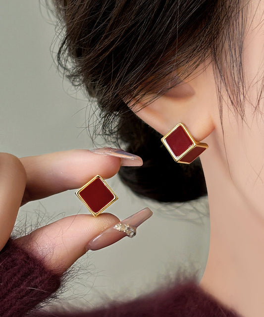 Style Earrings Stud Square Mulberry Overgild Copper