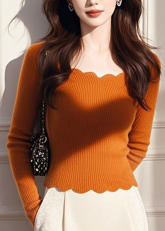 Style Orange O Neck Knit Short Sweater Tops Spring TO014