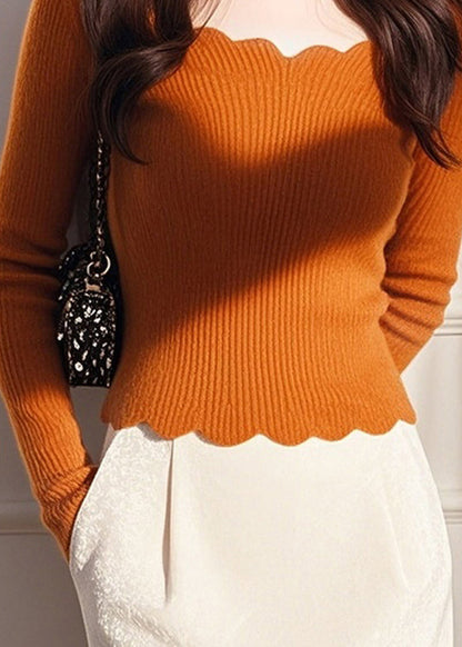 Stil Orange O Neck Knit Kurze Pullover Tops Frühling TO014
