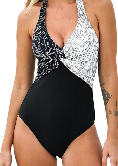 Maillot de bain dos nu à imprimé patchwork vert paon GF040