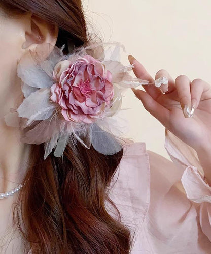 Épingle à cheveux florale en tissu acrylique rose