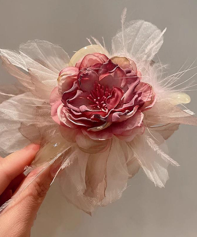 Épingle à cheveux florale en tissu acrylique rose