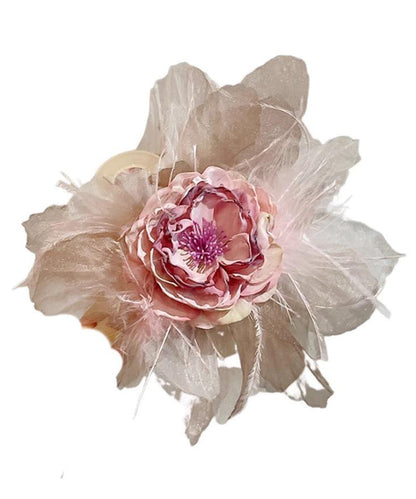 Épingle à cheveux florale en tissu acrylique rose