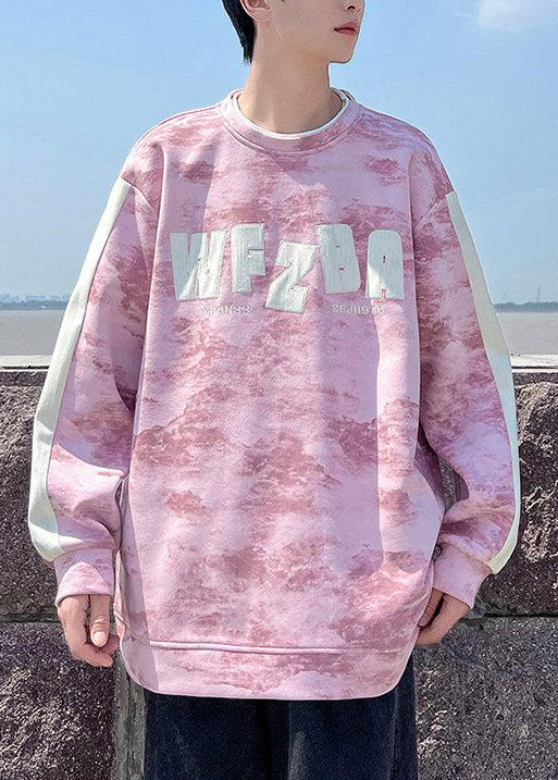 Sweat-shirt rose à col rond en coton tie-dye pour homme, style streetwear, automne EQ002