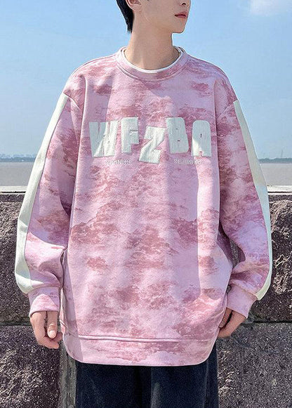 Sweat-shirt rose à col rond en coton tie-dye pour homme, style streetwear, automne EQ002