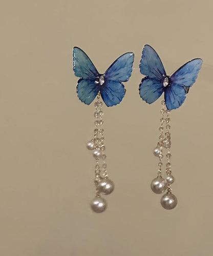 Butterfly Hairpin Style Zircon Tassel Pearl Purple Alloy