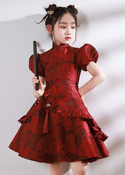Stand Style Asymmetrische Maxi Kinder Rote Rüschenkragen Kleider