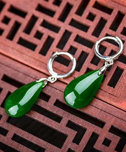 Style Silk Sterling Silver Overgild Jade Water Drop Drop Earrings YI004