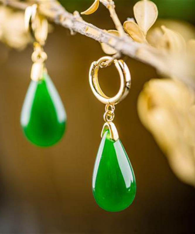 Style Silk Sterling Silver Overgild Jade Water Drop Drop Earrings YI004