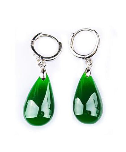 Style Silk Sterling Silver Overgild Jade Water Drop Drop Earrings YI004