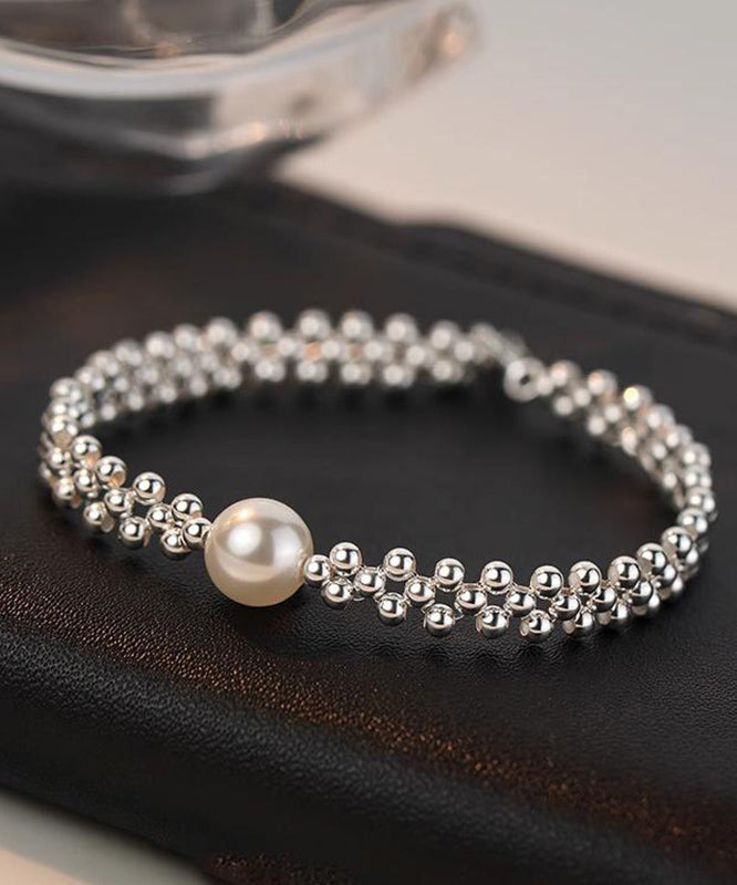 Style White Alloy Weave Pearl Chain Bracelet WF015