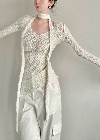 Haut en tricot asymétrique blanc style automne AL1060