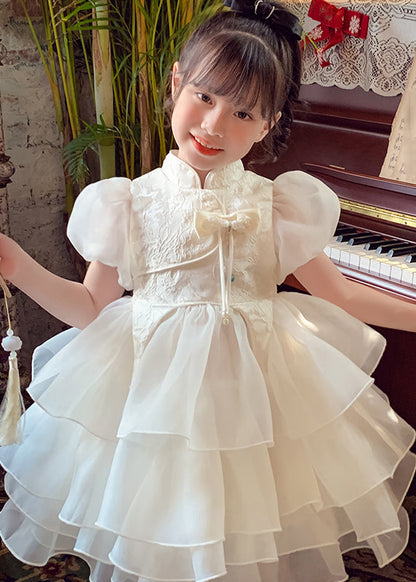 Knopf Maxi Quaste Stil Kleid Kinder Tüll Weiß Sommer