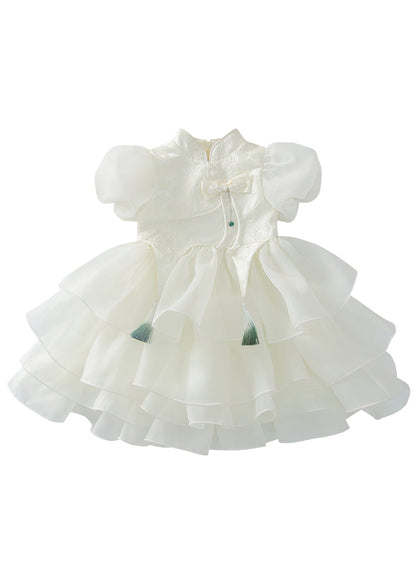 Knopf Maxi Quaste Stil Kleid Kinder Tüll Weiß Sommer