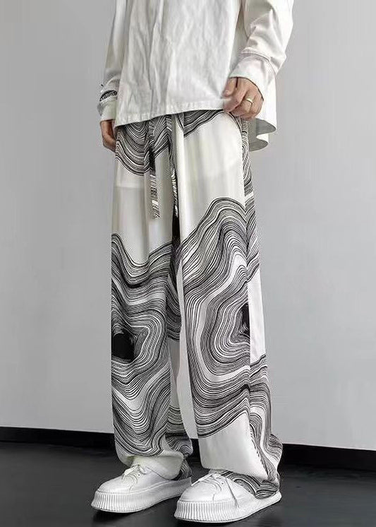 Pantalon de printemps surdimensionné en coton blanc imprimé pour homme