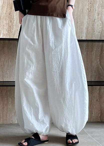 Pantalon lanterne en coton à taille élastique avec poches blanches style été QK002