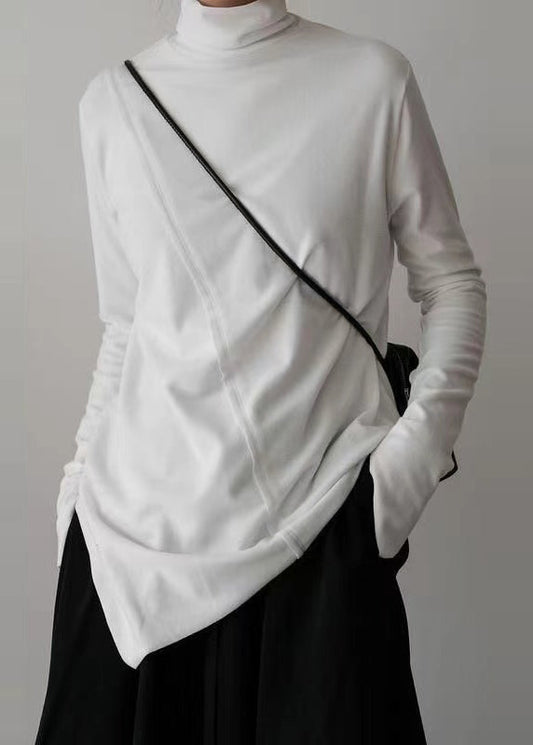 Stil Weiß Stehkragen Asymmetrisches Design Baumwolle Tops Frühling TL002