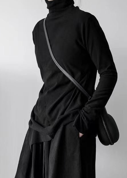 Haut en coton à col montant blanc et design asymétrique, printemps TL002