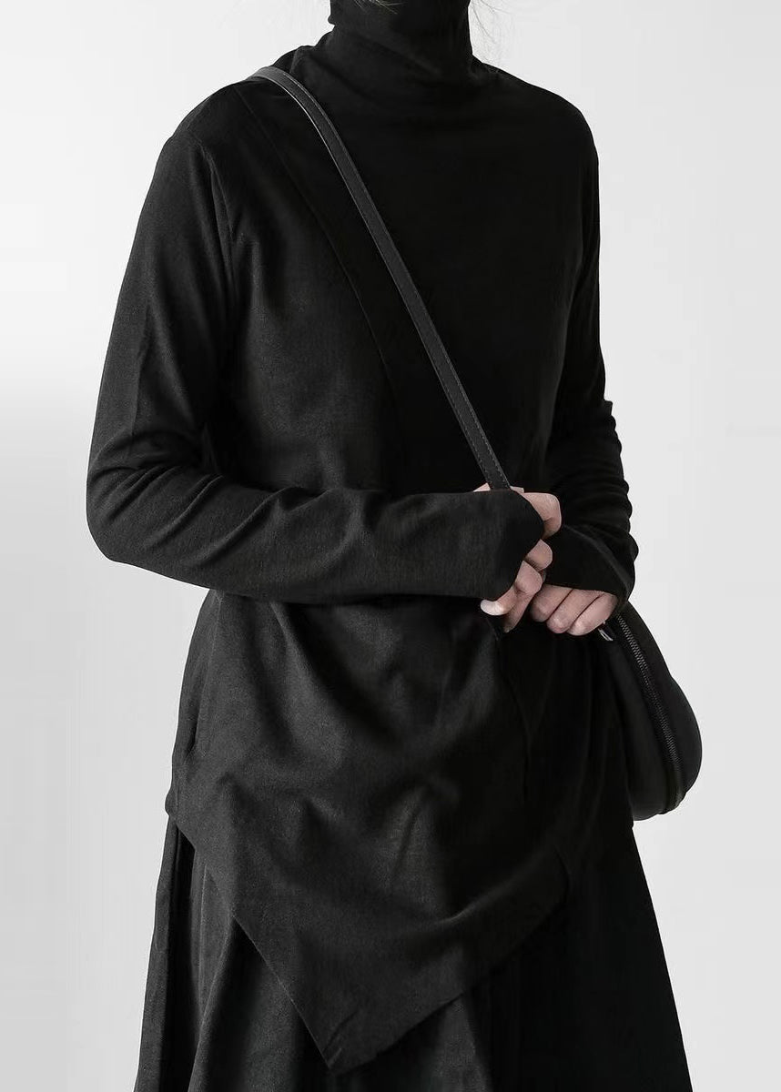 Haut en coton à col montant blanc et design asymétrique, printemps TL002