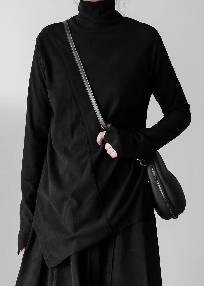 Haut en coton à col montant blanc et design asymétrique, printemps TL002