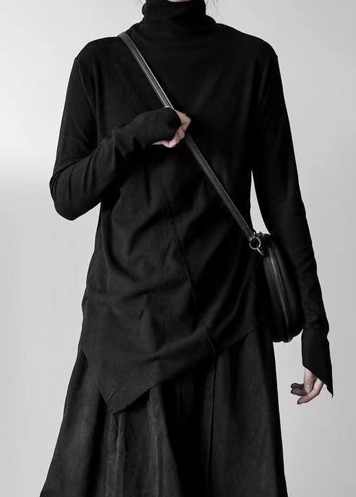 Haut en coton à col montant blanc et design asymétrique, printemps TL002